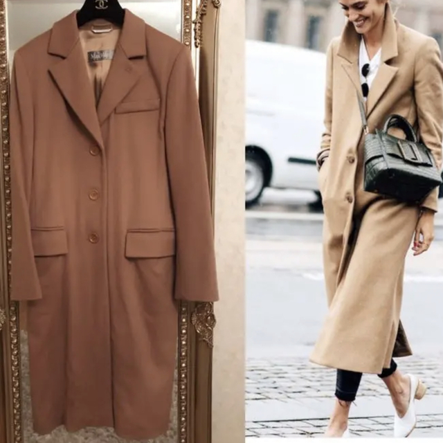 Max Mara(マックスマーラ)の本日限り値下げ！美品　Max mara キャメルチェスターコート　クリーニング済 レディースのジャケット/アウター(チェスターコート)の商品写真