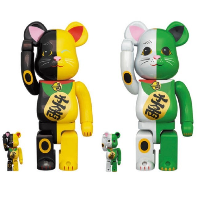 BE@RBRICK 招き猫 100% 400% 白×緑 黒×黄 セット