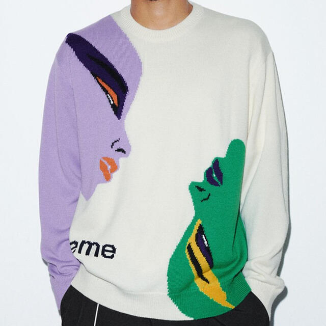 M 白 Supreme Faces Sweater Cream 21fw 新品