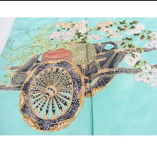 豪華振袖　駒刺繍　花車文　金彩　三越扱い　逸品　着物　正絹 レディースの水着/浴衣(振袖)の商品写真