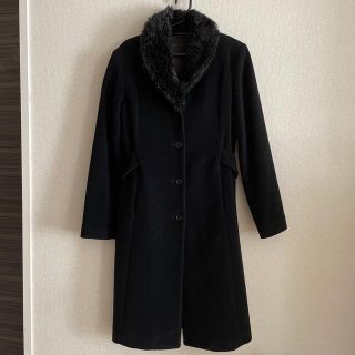 ペイトンプレイス【9】上質 ファー付ロングコート ウール ブラック 上品