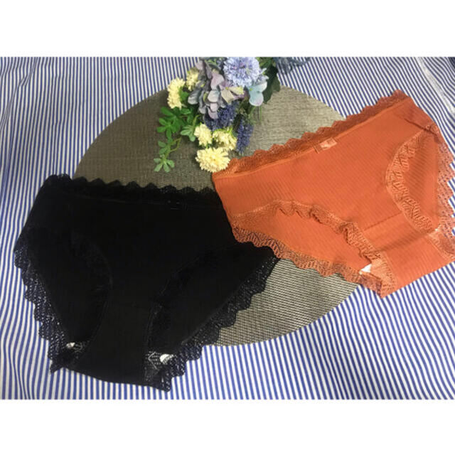 コットンショーツ　２枚組　Lサイズ　ブラック×オレンジ レディースの下着/アンダーウェア(ショーツ)の商品写真