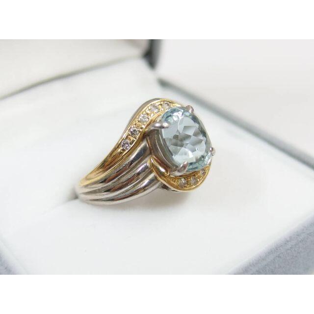 R3803Pt900/K18 アクアマリン2.02ct ダイヤ0.12ct 指輪 16号