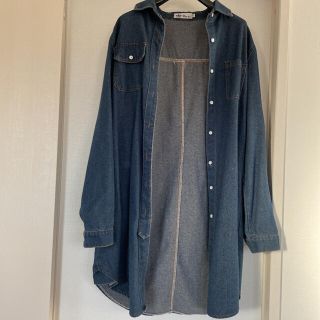 デニム ロング丈 シャツ チュニック XXL(チュニック)