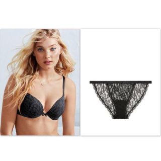 ヴィクトリアズシークレット(Victoria's Secret)の新品米国VSレース下着セット黒ブラ34CショーツS(ブラ&ショーツセット)