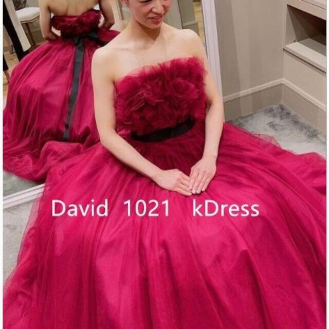 チェリーピンクカラードレス ソフトチュール ベアトップ サッシュベルト レディースのフォーマル/ドレス(ウェディングドレス)の商品写真