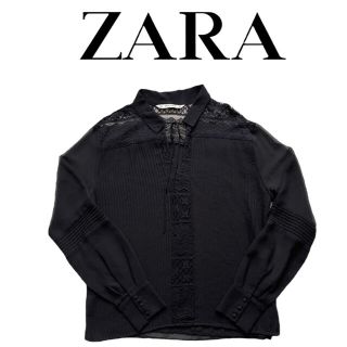 ザラ(ZARA)のZARA BASIC ザラ ブラウス トップス  黒 ブラック M(シャツ/ブラウス(長袖/七分))