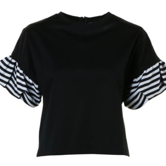 ボーダーズアットバルコニーのペプラムTシャツ 黒 ブラック 36 フリル 