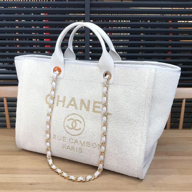 CHANEL(シャネル)の美品 シャネル ドーヴィルGM 2WAYトートバッグ ツイード ホワイト レディースのバッグ(トートバッグ)の商品写真