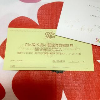 スタジオアリス　お宮参り　出産　記念写真撮影券　無料券　優待券　撮影無料(お宮参り用品)