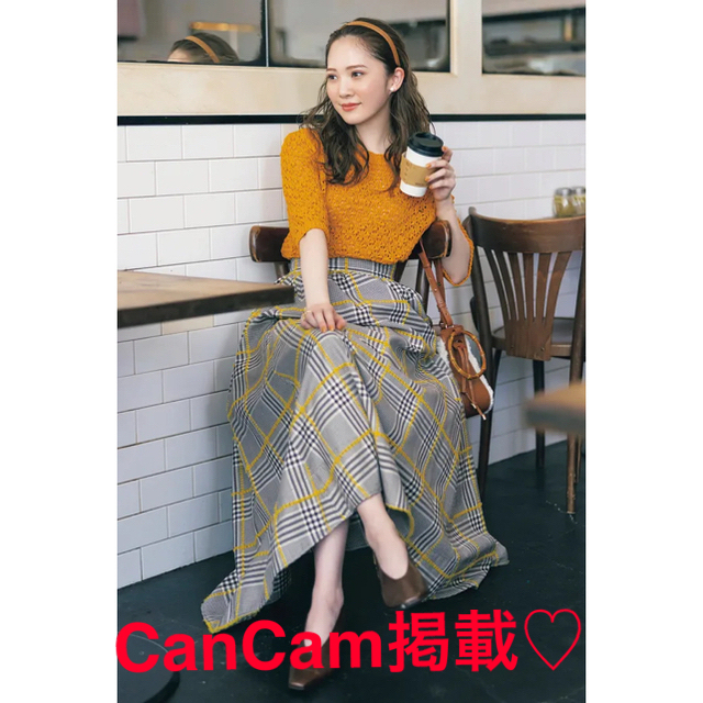 CanCam掲載☆【OBLI】ラインチェックスカート／イエロー