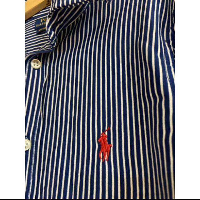 Ralph Lauren(ラルフローレン)の美品　ラルフローレン　コットンストレッチシャツ　ネイビーストライプ　XS  レディースのトップス(シャツ/ブラウス(長袖/七分))の商品写真