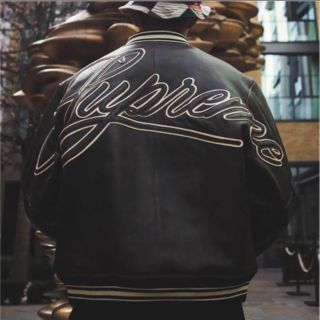 Supreme - supreme leather varsity jacket Mサイズ ブラックの通販 by