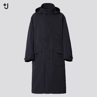 ユニクロ(UNIQLO)のユニクロ　+J  オーバーサイズ　フーデット　ロングコートBLACK　M　サイズ(ステンカラーコート)