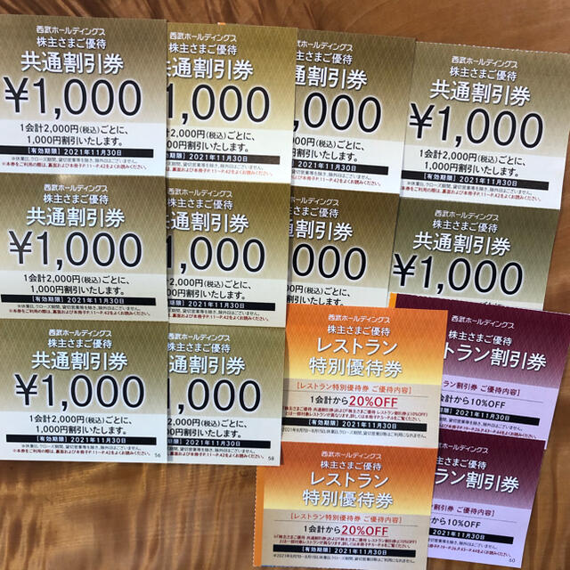 西武プリンスホテル共通割引券1000円券10枚組優待券/割引券