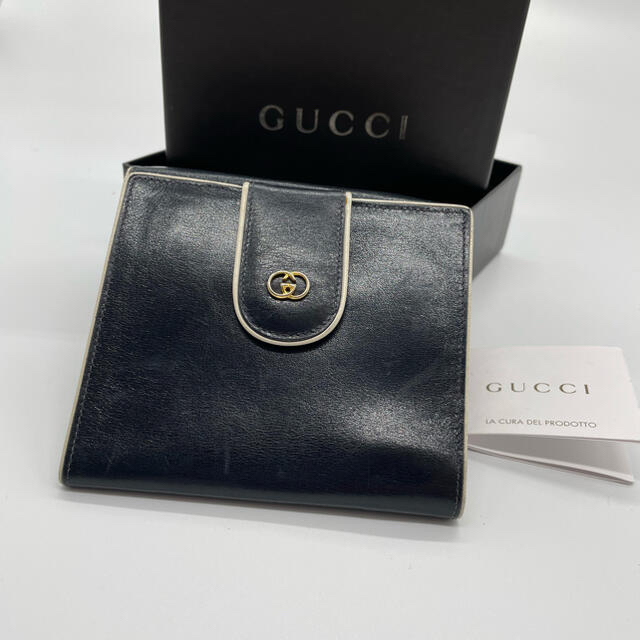 Gucci(グッチ)の【GUCCI】グッチ Ｗホック ヴィンテージ 二つ折り財布 カーフ 黒 メンズのファッション小物(折り財布)の商品写真