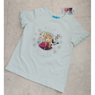 ディズニー(Disney)の新品タグ付！英国購入！ディズニー アナ雪 水色のかわいいフリルトップス/Tシャツ(Tシャツ/カットソー)