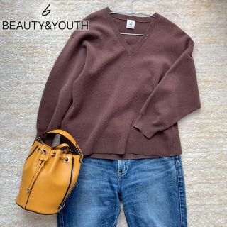 ビューティアンドユースユナイテッドアローズ(BEAUTY&YOUTH UNITED ARROWS)の6(ROKU) MILANO RIB V NECK KNIT ブラウン　ニット(ニット/セーター)