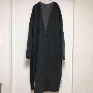 UNIQLO ユニクロ ダブルフェイスノーカラーコート ダークグレー XL(ロングコート)