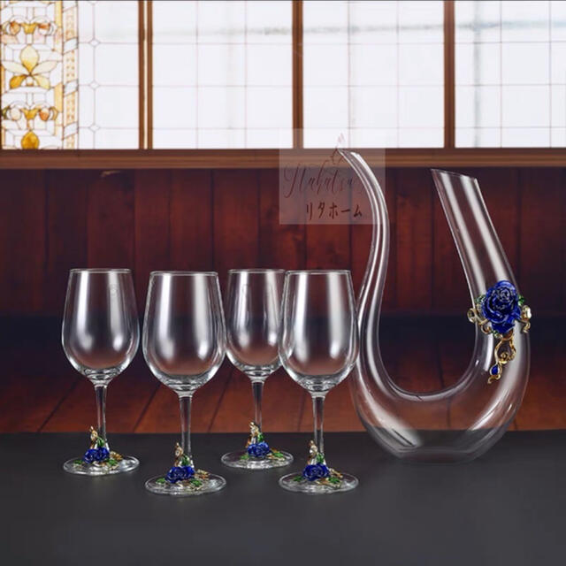 高級ワイングラス ★ シャンパン グラス 5点セット 薔薇