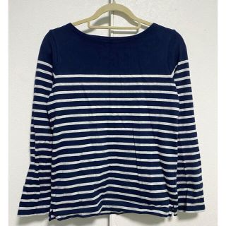 ムジルシリョウヒン(MUJI (無印良品))のTシャツ　カットソー　長袖　ボートネック　ボーダー柄　M 紺　グレー　ネイビー　(Tシャツ(長袖/七分))