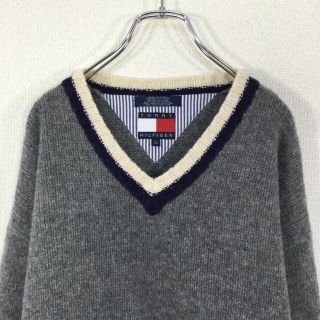 トミーヒルフィガー(TOMMY HILFIGER)の【90s・美品・ビッグサイズ】トミーヒルフィガー　チルデンニット セーター　ロゴ(ニット/セーター)