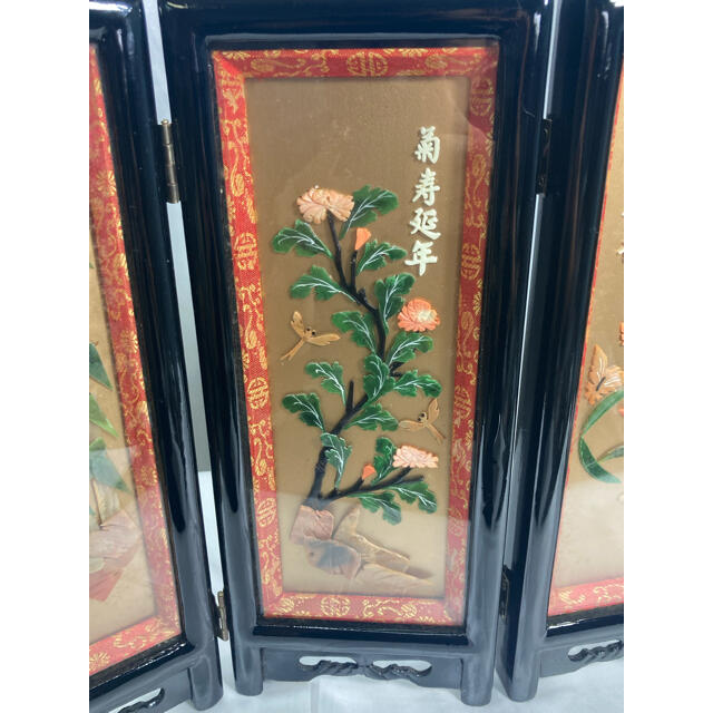 中国美術 ミニ衝立 ガラス面大理石彫刻使用 アンティーク 衝立 エンタメ/ホビーの美術品/アンティーク(彫刻/オブジェ)の商品写真