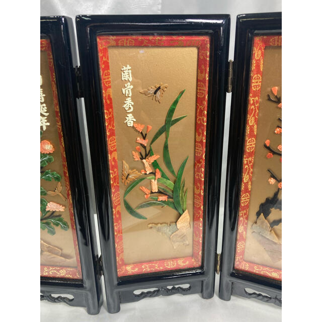 中国美術 ミニ衝立 ガラス面大理石彫刻使用 アンティーク 衝立 エンタメ/ホビーの美術品/アンティーク(彫刻/オブジェ)の商品写真