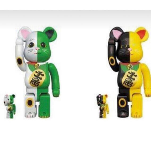 国内発送 MEDICOM TOY - BE@RBRICK 招き猫 白×緑 / 黒×黄 100％ & 400 ...