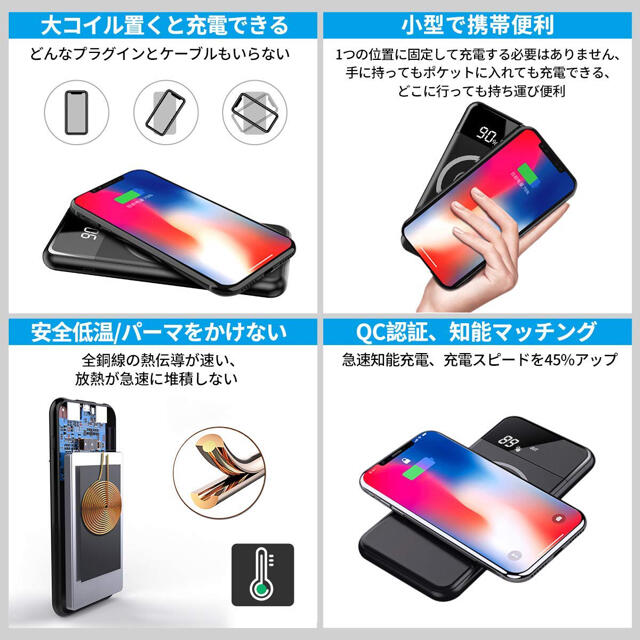 モバイルバッテリー 50000mAh 無線と有線両用ワイヤレス充電・Qi対応　黒 スマホ/家電/カメラのスマートフォン/携帯電話(バッテリー/充電器)の商品写真