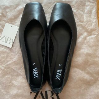 ザラ(ZARA)のZARA スクエアトゥレザーバレーシューズ (バレエシューズ)