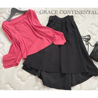 グレースコンチネンタル(GRACE CONTINENTAL)の美品グレースコンチネンタルクラスアップブラウスMローズレッドエポカシャネル(シャツ/ブラウス(長袖/七分))