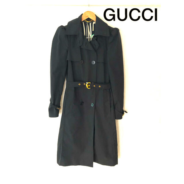 Gucci(グッチ)のGUCCI  黒ロングトレンチ 42 裏地シルク レディースのジャケット/アウター(トレンチコート)の商品写真