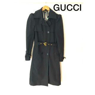 グッチ(Gucci)のGUCCI  黒ロングトレンチ 42 裏地シルク(トレンチコート)