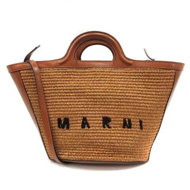 マルニ MARNI かごバッグ ショルダーバッグ 2way ロゴ 茶