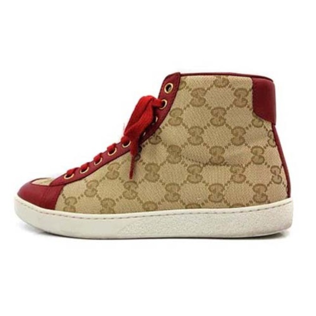 Gucci(グッチ)のグッチ スニーカー ハイカット GGキャンバス 36 23cm 茶 赤 レディースの靴/シューズ(スニーカー)の商品写真
