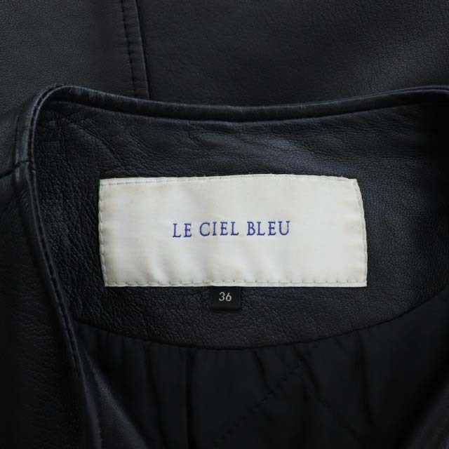 LE CIEL BLEU(ルシェルブルー)のルシェルブルー ノーカラー ラムレザー ライダースジャケット 36 黒 レディースのジャケット/アウター(ライダースジャケット)の商品写真