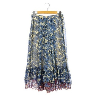 ユキトリイ YUKI TORII ロングスカート フレア 花柄 裾カットワーク(ロングスカート)