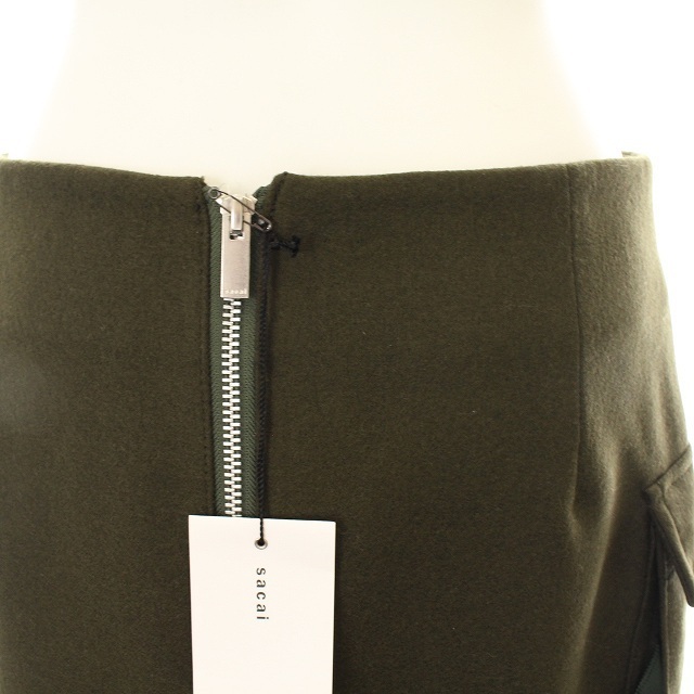 sacai(サカイ)のサカイ 20AW メルトンスカート ロング ウール 2 M カーキ レディースのスカート(ロングスカート)の商品写真