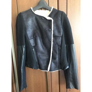 ザラ(ZARA)のZARA 切り替えし ノーカラー ライダースジャケット(ライダースジャケット)