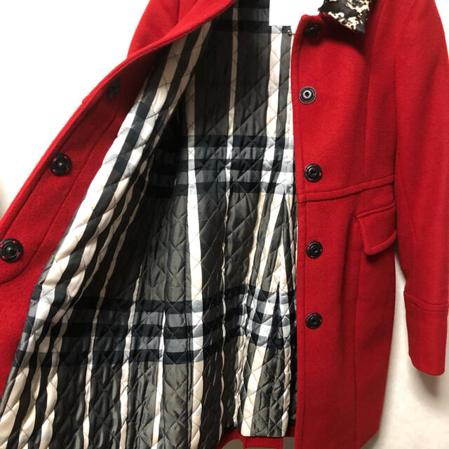 BURBERRY(バーバリー)のBURBERRY♡10Y♡140♡カシミヤ混コート♡カーフ襟付き♡レッド♡中綿♡ キッズ/ベビー/マタニティのキッズ服女の子用(90cm~)(コート)の商品写真