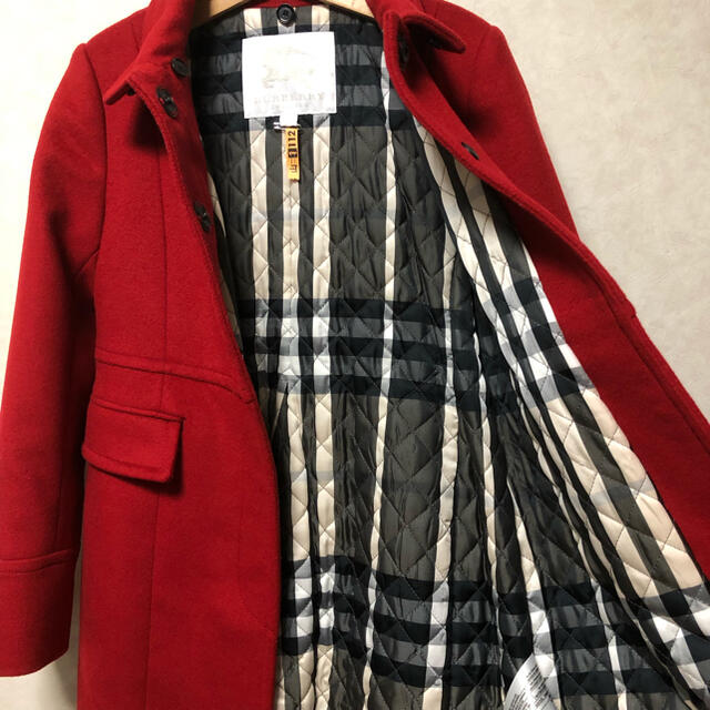 BURBERRY(バーバリー)のBURBERRY♡10Y♡140♡カシミヤ混コート♡カーフ襟付き♡レッド♡中綿♡ キッズ/ベビー/マタニティのキッズ服女の子用(90cm~)(コート)の商品写真