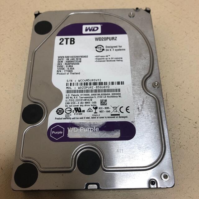 使用1時間  WD Purple WD20PURZ 2TB HDD