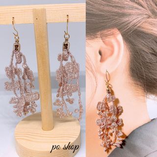 ピンク♡レースタッセルピアスorイヤリング1016ー3(ピアス)