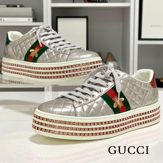 Gucci(グッチ)の2957 グッチ レザー エース エンブロイダリー スニーカー クリスタル シル レディースの靴/シューズ(スニーカー)の商品写真