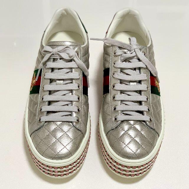 Gucci(グッチ)の2957 グッチ レザー エース エンブロイダリー スニーカー クリスタル シル レディースの靴/シューズ(スニーカー)の商品写真