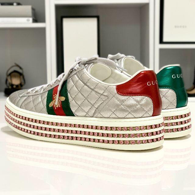 Gucci(グッチ)の2957 グッチ レザー エース エンブロイダリー スニーカー クリスタル シル レディースの靴/シューズ(スニーカー)の商品写真