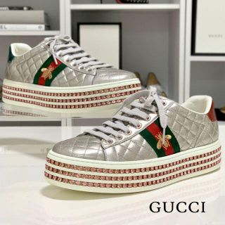 グッチ(Gucci)の2957 グッチ レザー エース エンブロイダリー スニーカー クリスタル シル(スニーカー)