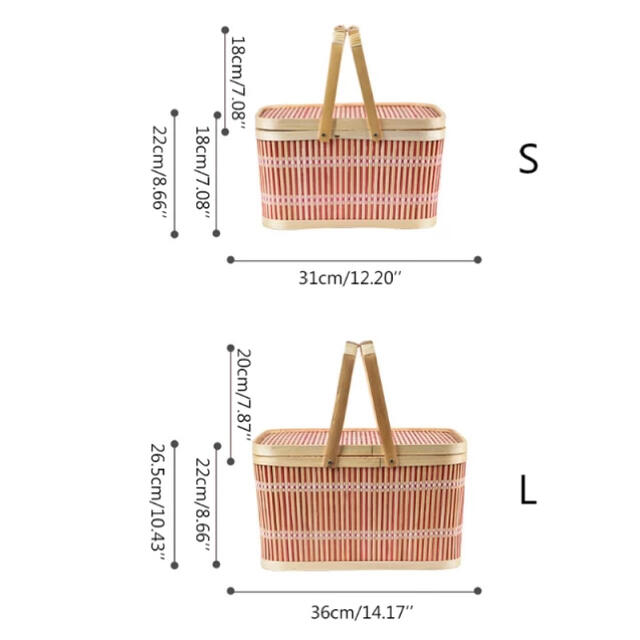 バンブー　ピクニックバスケット　大小セット インテリア/住まい/日用品のインテリア小物(バスケット/かご)の商品写真
