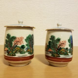 クタニセイヨウ(九谷青窯)の九谷焼 　九谷喜昭　湯呑み 蓋つき(陶芸)